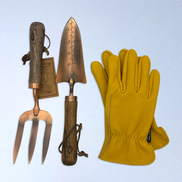 Sherborne Fork & Trowel Set - The Noble Badger - Gift Set - Premium Leather- Gardening Glove - Hand Tools - Trowel - Fork