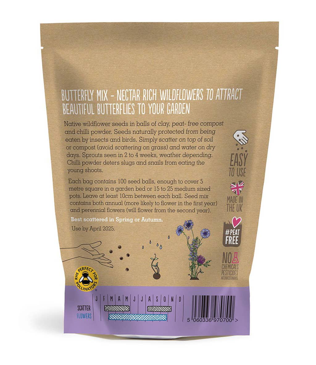 Seedball Wildflower Grab Bags - Butterfly Mix - The Noble Badger - Seed Bomb - Gift - Garden 