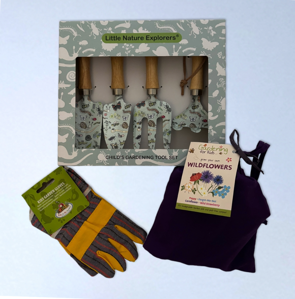 Children's Garden Set - Wild Flowers - The Noble Badger - Children’s Gardening Gloves - Grow Bag - Hand Tools - Gifts